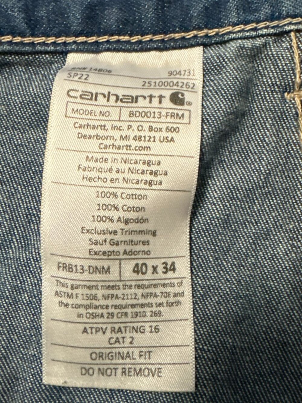 Carhartt FR Loose Fit Jeans Mens 40x34 Blue Medium Wash Utility Denim BD0013-FRM - Picture 10 of 10